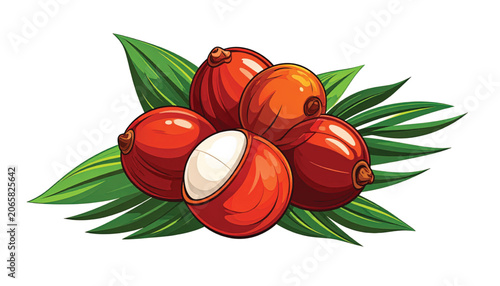 Red dates fruit on green leaves.