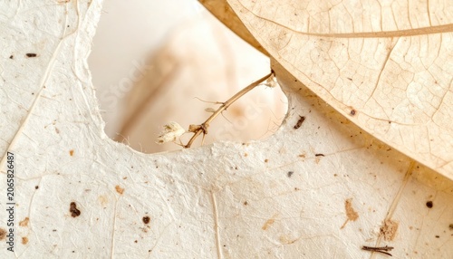 Close up of dried leaves with textured paper background for various design projects