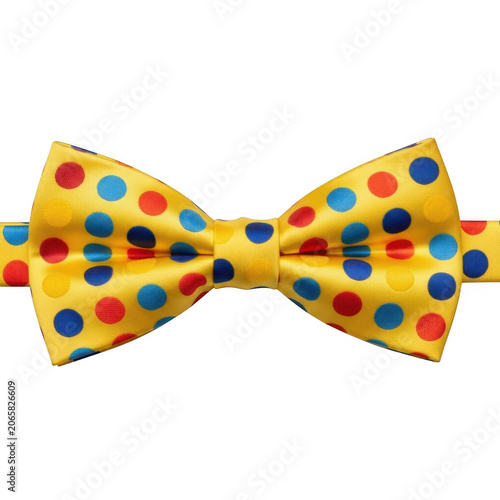 Vibrant yellow polka dot bow tie isolated on transparent background