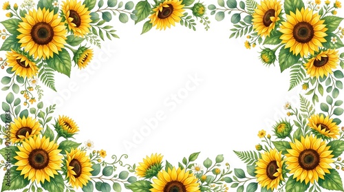 Sunflower Border Frame on White Background