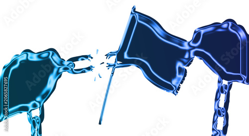 Schilderij op canvas Two flags are chained together on transparent background with blue outline