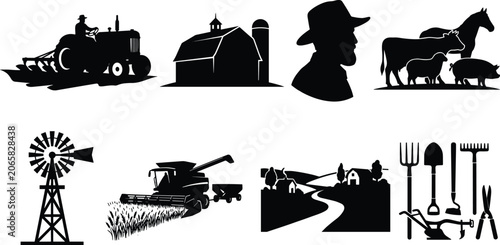 Fotografija Equestrian horseback riding black silhouette set featuring show jumping dressage