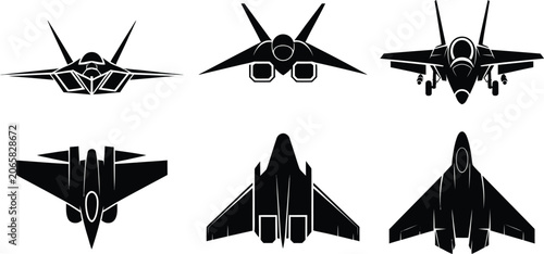 Tableau sur toile Military fighter jet silhouette vector icon
