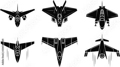 Tableau sur toile Military fighter jet silhouette vector icon