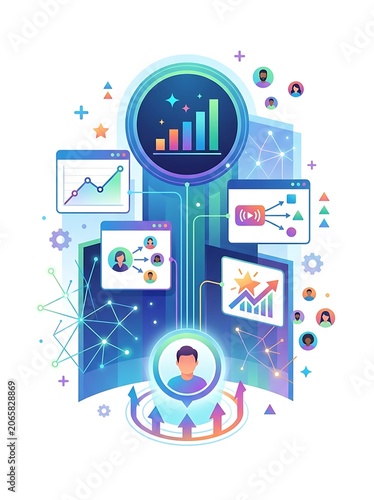 Colorful abstract illustration of digital technology and innovation.