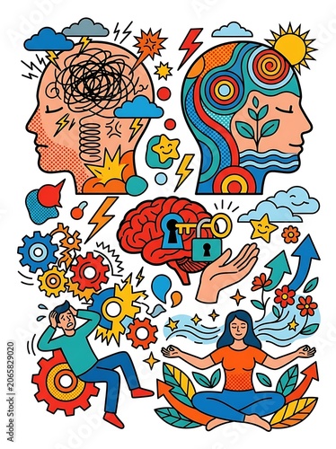 Colorful abstract illustration of diverse people celebrating together.