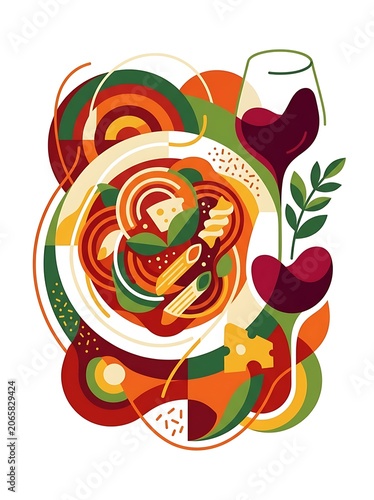 Colorful abstract illustration of hot air balloon with floral patterns.