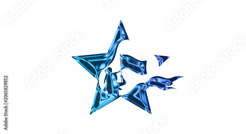 Canvas Print Shattered blue star fragments fall against a transparent background