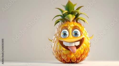 Cheerful cartoon pineapple with big eyes and tongue out expression