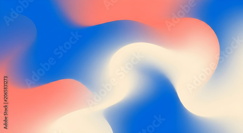 Quadro su tela Abstract blob gradient background with soft organic morphing color shapes in vivid electric blue, warm coral, and pale ivory