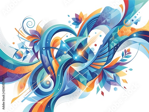 Abstract swirling blue and orange fluid motion design.