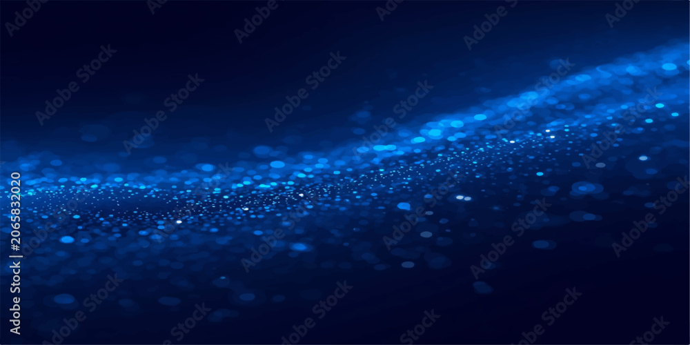 Fotografija Abstract Blue Space Background with Glowing Particles, Light Rays and Starry Ene