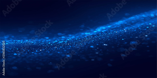 Vászonkép Abstract Blue Space Background with Glowing Particles, Light Rays and Starry Ene