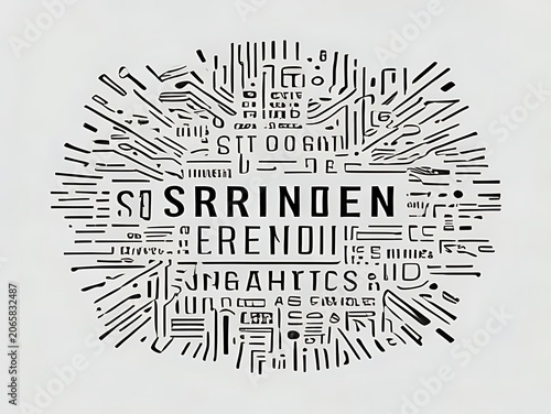 Abstract typography design with geometric patterns.