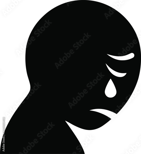 Tableau sur toile Stylized silhouette of a crying face with a tear drop representing sadness and g