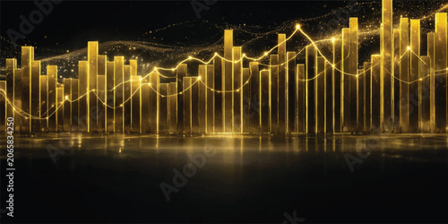 Foto Night city fountain with glowing lights and digital business finance skyline con