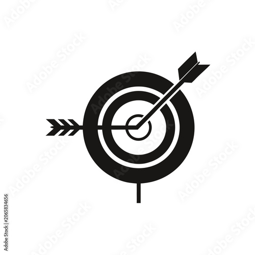 Black arrow hitting a target center icon Vector