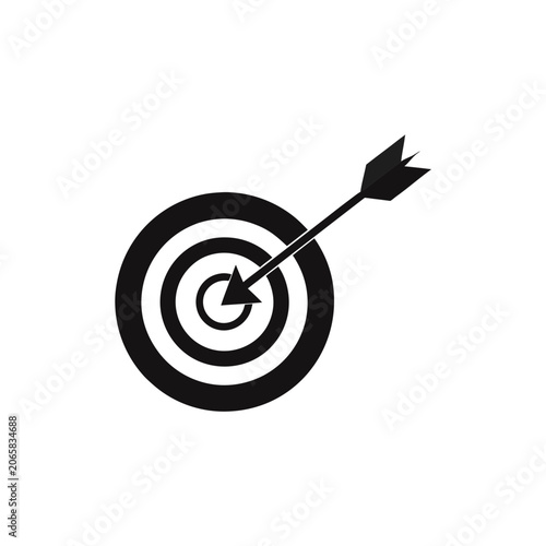 Black arrow hitting center of target icon Vector
