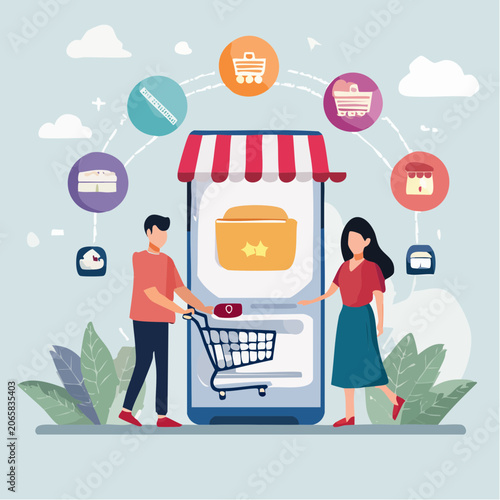 Online Shopping Concept with People and Mobile Phone