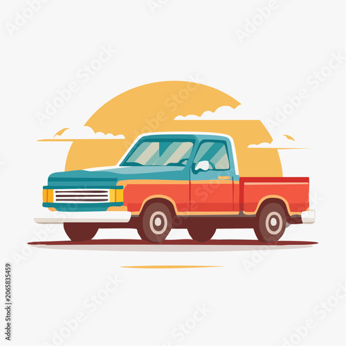 Retro Two-Tone Pickup Truck Illustration