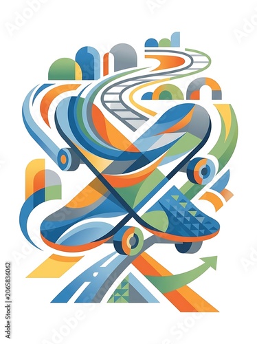 Colorful abstract swirling ribbon design illustration.