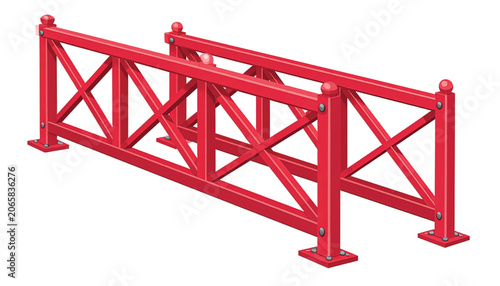 Red metal barrier fence railing.
