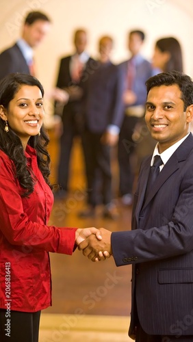 Business meeting handshake agreement success.