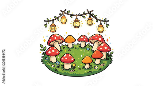 A cluster of red and orange mushrooms.