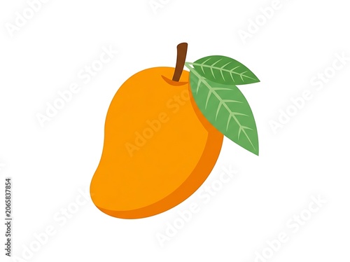 Fresh orange with green leaf on white background.