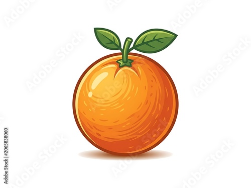 Fresh orange with green leaves on white background.