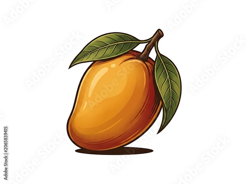 Fresh organic apple with green leaf on white background.