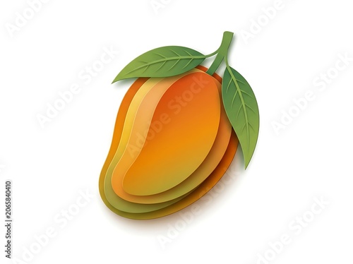 Fresh organic orange with green leaf on white background.