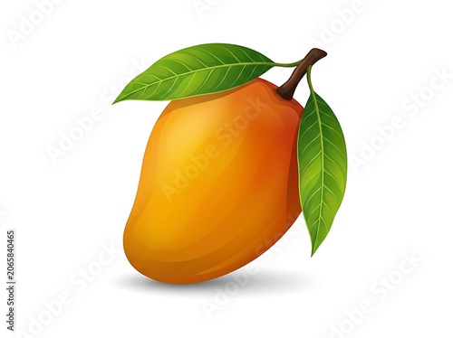 Fresh organic orange with green leaf on white background.