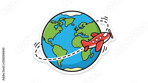 Red Airplane Flying Around Earth Globe.