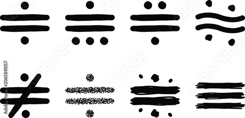 Foto Hand-drawn math symbols and division signs, black ink brush stroke icons, set of