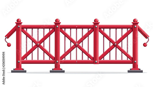 Red metal gate with chain lock.