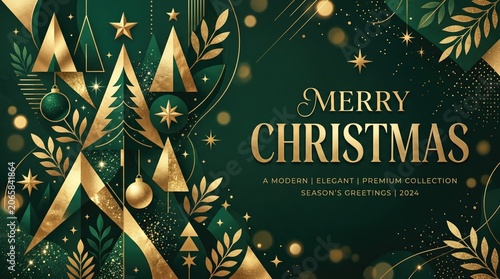 Merry Christmas Day 2026 abstract Background Elegant modern christmas greeting card with gold trees and festive decorations