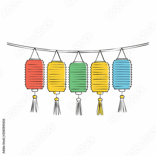 Colorful paper lanterns strung on a wire