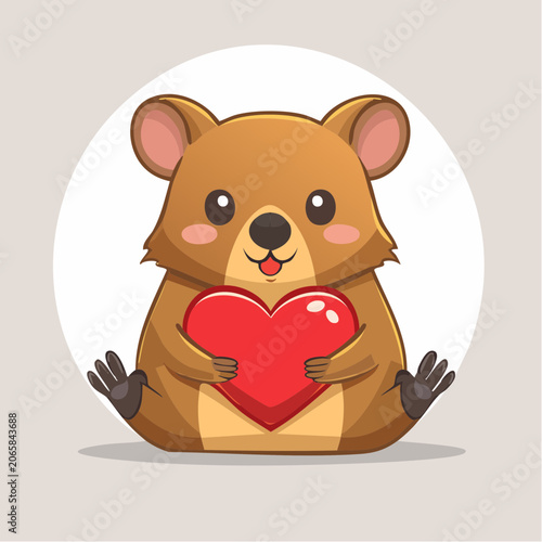 Cute Quokka Holding a Red Heart