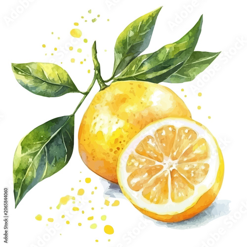 Fotografie Yuzu watercolor vector, hand-painted style elite illustration with fine details