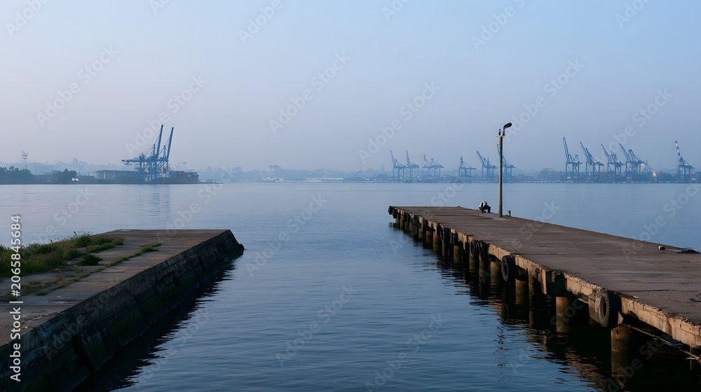Fototapeta premium An industrial port dock approaches the harbor showcasing powerful maritime infrastructure and the strength of global commerce