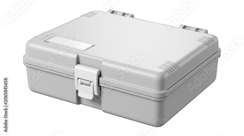 White hard plastic storage carrying case with handle, durable portable container for equipment organization, safe transport, and professional storage solutions.