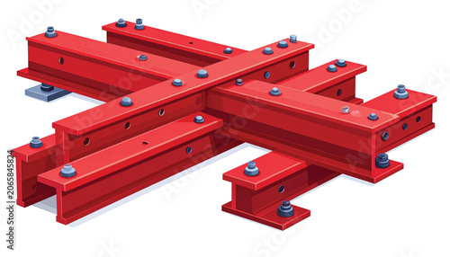 Red metal industrial construction beams together.