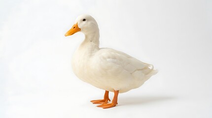 White Pekin duck standing on white background