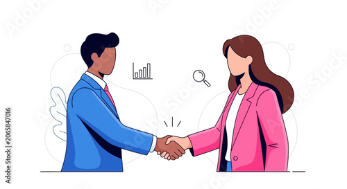 Businessman and businesswoman shaking hands.