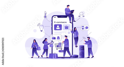 People interacting with large smartphone.