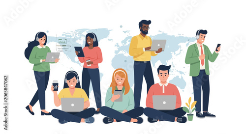 Diverse group of people using laptops.