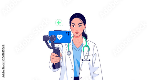 Female doctor with a medical device.
