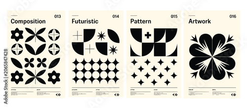 Cuadro en lienzo Retro futuristic vector minimalistic poster set featuring silhouette figures, ab