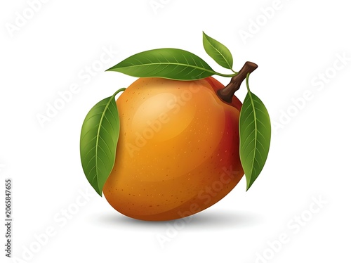 Fresh red apple with green leaf on white background.